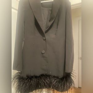 Black Blazer Dress With Feathers